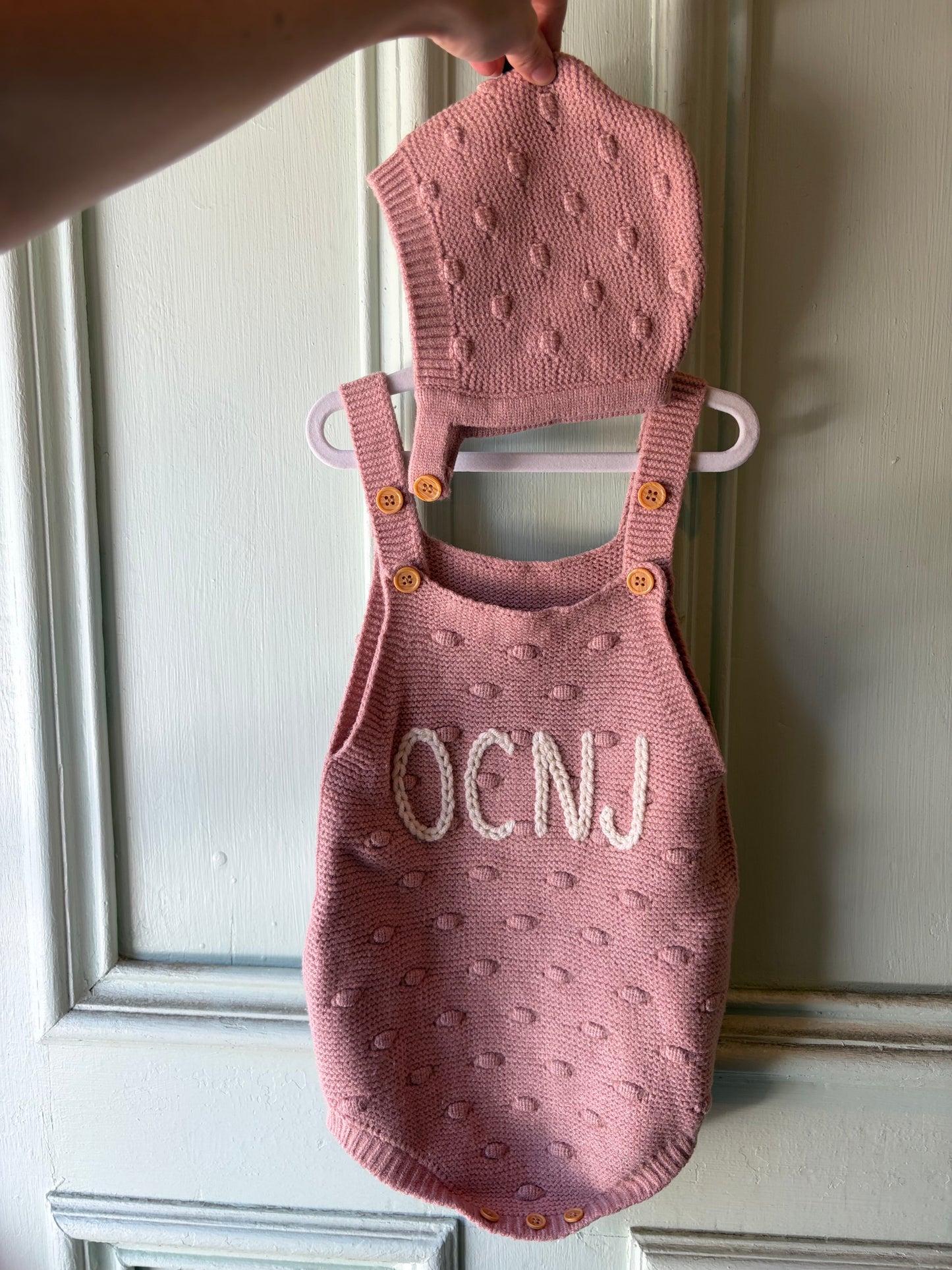OCNJ Knit Baby Romper With Bonnet