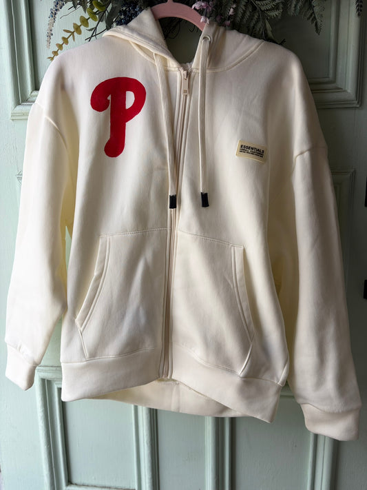 Phillies Hand-Stamped Zip-Up Hoodie
