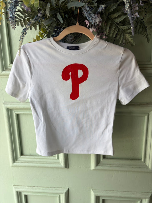 Phillies P Hand-Stamped Crop Top