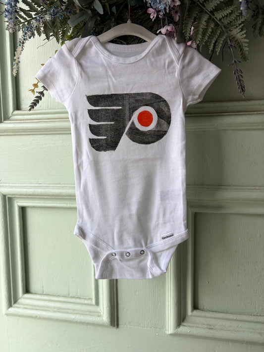 Flyers Hand-Stamped Baby Onesie