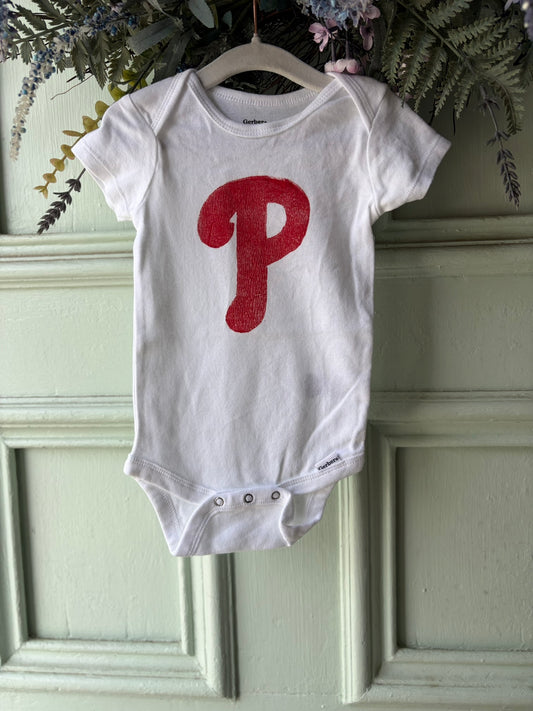 Phillies Hand-Stamped Baby Onesie